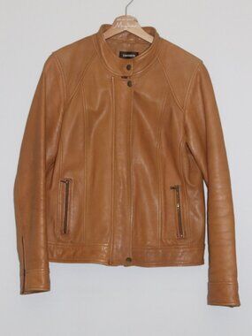 Danier ANYA Lamb Leather Motocross Bomber Caramel Size M